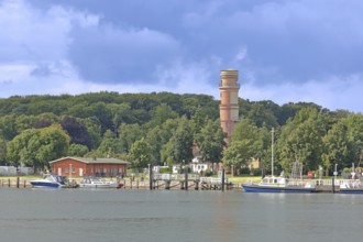 Old lighthouse at the harbour, shore, Travemünde, Lübeck, Schleswig-Holstein, Germany
