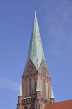 Tower of the UNESCO Gothic Cathedral of St Mary and St John, Brick Gothic, Brick church, Schwerin,