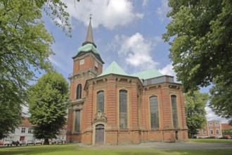 Baroque Schelfkirche St. Nikolai, brick church, Schelfstadt, Schwerin, Mecklenburg-Vorpommern,