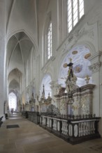Side aisle with tombs from the Gothic cathedral, interior view, tombs, Lübeck, Schleswig-Holstein,