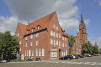 Journeymen's House and Herz Jesu Provost Church, brick building, Old Town, Lübeck,