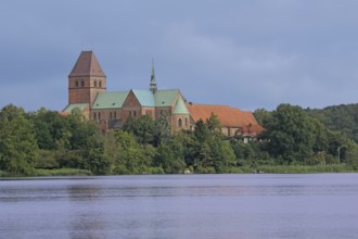 Romanesque cathedral with cathedral lake, Brick Romanesque, Brick church, Romanesque, Lake,