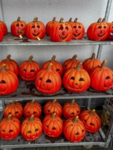 Mülheim, North Rhine-Westphalia, Germany - Decorative pumpkins for Halloween on 31 October were