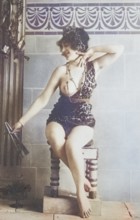 Female nude from around 1899, erotic postcard, playgirl, woman in antique styling with leopard