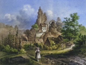 The rock castle in Tüchersfeld, around 1850, Franconian Switzerland, district of Bayreuth, Upper