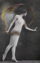 Female nude from around 1899, erotic postcard, Playgirl, A woman in a dancing pose, surrounded by