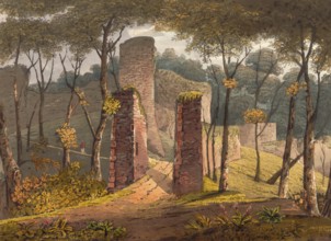 Entrance to Conisbrough Castle, medieval fortress in Conisbrough, South Yorkshire, England,