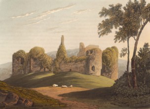 Grosmont Castle, ruined castle in Monmouthshire in Wales, around 1850, after a painting by Theodore
