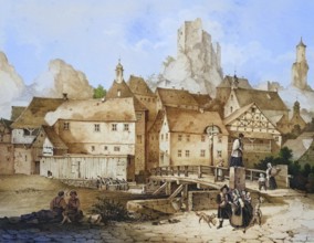 Place and castle ruins Waischenfeld, Franconian Switzerland, around 1850, climatic health resort,