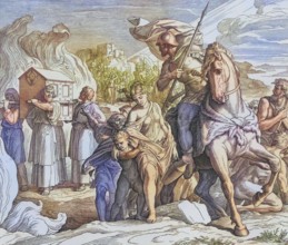 Biblical history, The waters of the Jordan are divided, digitally enhanced reproduction of a wood