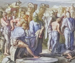 Biblical story, Joseph is sold by his brothers, digitally enhanced reproduction of a wood engraving