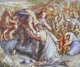 Biblical story, The Meeting of Jacob and Esau, digitally enhanced reproduction of a wood engraving
