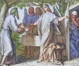 Biblical story, Abraham is promised a son, digitally enhanced reproduction of a wood engraving by