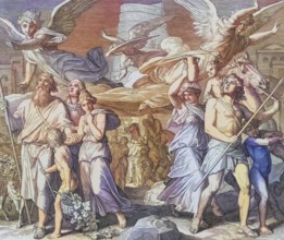 Biblical History, The Building of the Tower of Babel, digitally enhanced reproduction of a wood