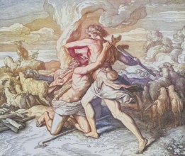 Biblical story, Cain kills his brother Abel, digitally enhanced reproduction of a wood engraving by