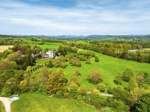 Sizergh Castle from drone, Helsington, Cumbria, England, United Kingdom
