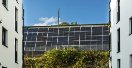 Solar panels mounted on the wall of an industrial plant, Wuppertal, Germany