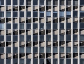 Facade of the Barmen tax office with geometric pattern and serial window structure, Wuppertal,