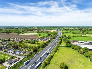 M6 Motorway from a drone, Sandbach, Cheshire, England, United Kingdom