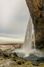 Seljalandsfoss, Waterfall in southern iceland, Winter, Mountains, Sunset, Rocks, dosh, Iceland*