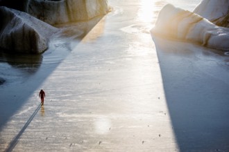 Man standing at Vatnajökull glacier, Astronaut, Ice, Rocks, Lake, Sunset, Winter, Cold, Iceland*