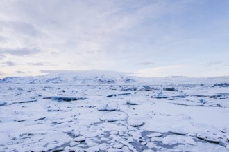 Jökulsarlon, icebergs, ice, glacial lake, Vatnajökull Glacier, winter, snow, sunset, Iceland*