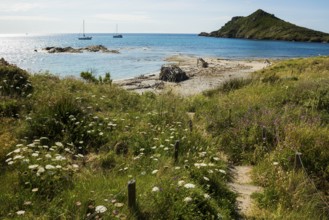 Picturesque coastal hiking trail and wild beach, Sentier du littoral, Plage Ranc, Cap Taillat,