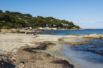Picturesque beach, Plage de Bonne Terrasse, Saint Tropez, Var, French Riviera, Provence-Alpes-Cote