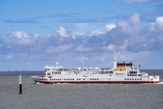 The North Sea car ferry Münsterland, departs from the ferry harbour of Eemshaven, in the Ems
