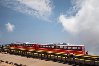 Colorado Springs, Colorado - The Manitou and Pikes Peak Railway at the summit of Pikes Peak. The