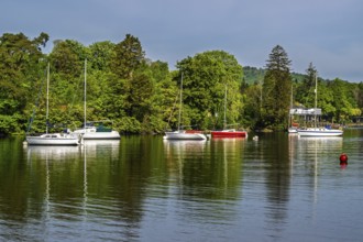 Boats on Windermere Lake, Fell Foot Park, Lake District, Cumbria, England, United Kingdom