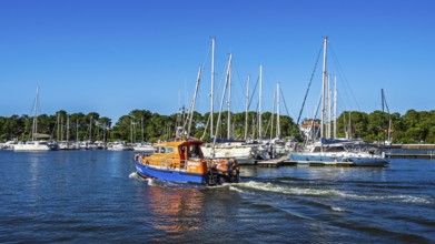 Boats on canal in Capbreton, Landes, Nouvelle-Aquitaine, France