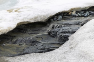 Melting glacier, stones, water, Cooper Camp, Spitsbergen, Svalbard
