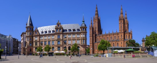 Market Square with New Town Hall, Protestant Market Church, Wiesbaden, Hesse, Germany
