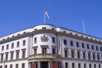 Hessian state parliament with state flag in the former Nassau city palace, Wiesbaden, Hesse,
