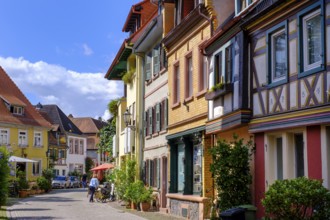 Kirchenstraße, half-timbered houses in the old town centre, Ladenburg, Rhine-Neckar district,