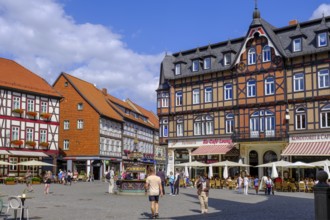 Half-timbered houses on the market square, Wernigerode, Harz, Saxony-Anhalt, Germany