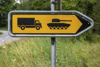 Signpost military lorries and tanks, Glarus, Switzerland