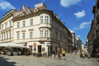 Streets with restaurants, shops and cafes in the historic centre of Bratislava, Slovakia
