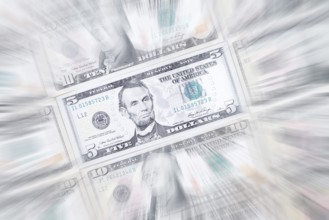 US dollar notes, 10 dollars, 5 dollars, banknotes, zoom effect