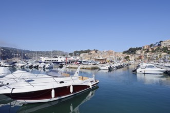 Boats in the harbour, Port De Soller, Majorca, Balearic Islands, Spain