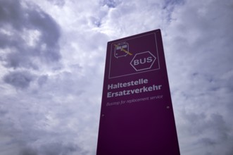 Sign, bus stop as replacement service, rail replacement service, SEV, VVS, Verkehrsverbund