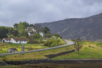 Farms over Loch Sligachan, Sligachan, Isle of Skye, Scotland, UK