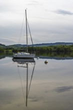 Boats on Windermere Lake and mountains, Ambleside, Lake District, Cumbria, England, United Kingdom