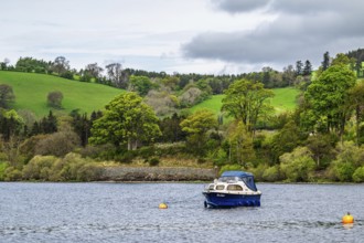 Boats on Ullswater Lake, Pooley Bridge, Lake District National Park, Cumbria, England, United