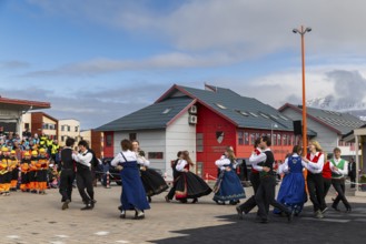 Folk dance at the reception for King Harald at the end of coal mining, Longyearbyen, Spitsbergen