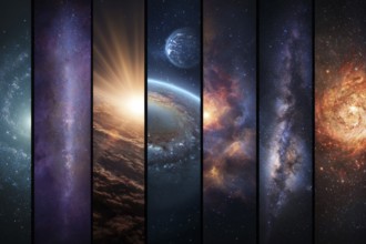 Collage of galaxies nebulas and cosmos space, AI generated