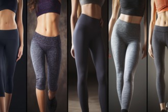Collage of beautiful women legs in sport pants. Concept of active sporting lifestyle physical
