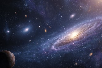 Collage of galaxies nebulas and cosmos space, AI generated