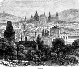 Cityscape of Aachen, former imperial city and imperial coronation, town hall, cathedral, North